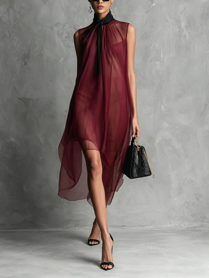 Alondra Sleeveless Bow Neck Chiffon Midi Dress