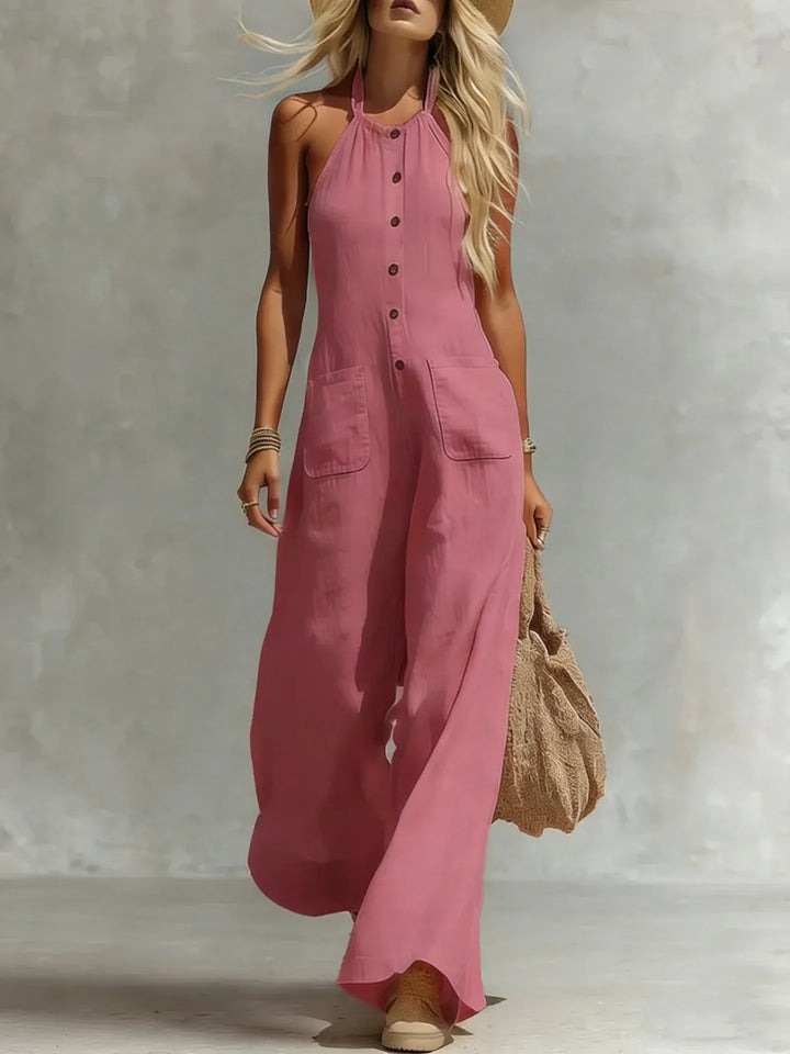 Freda Halter Neck Pocket Jumpsuit