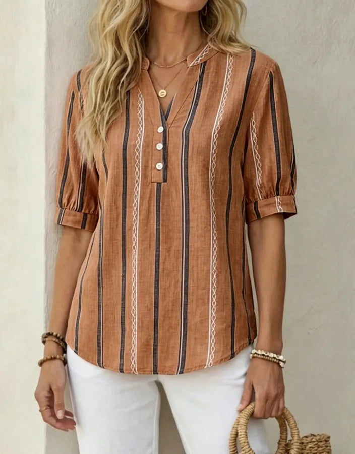 Harlene Striped V Neck Blouse