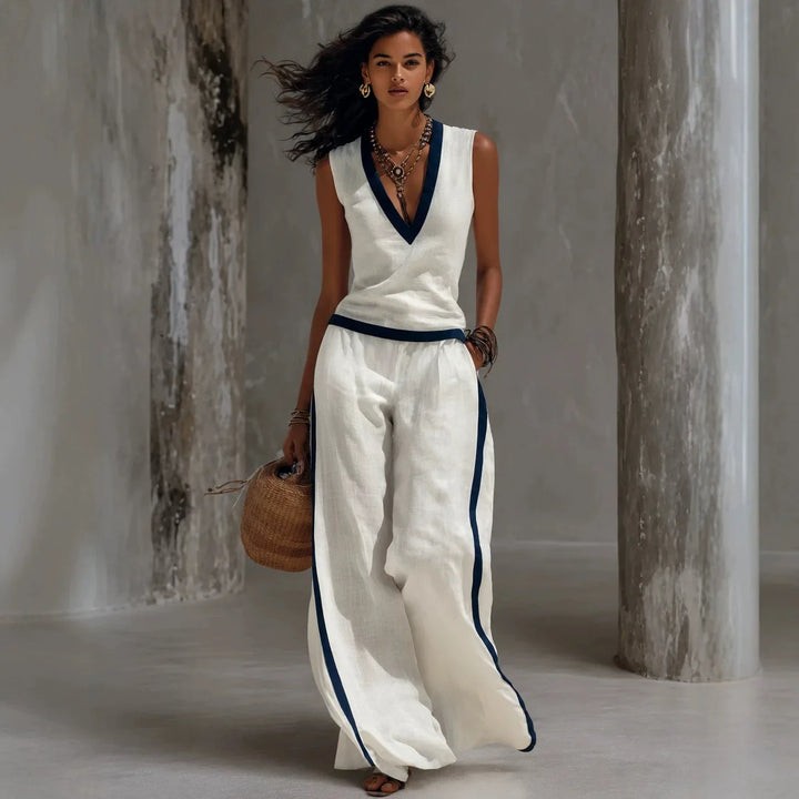 Melina V Neck Sleeveless Linen Matching Set