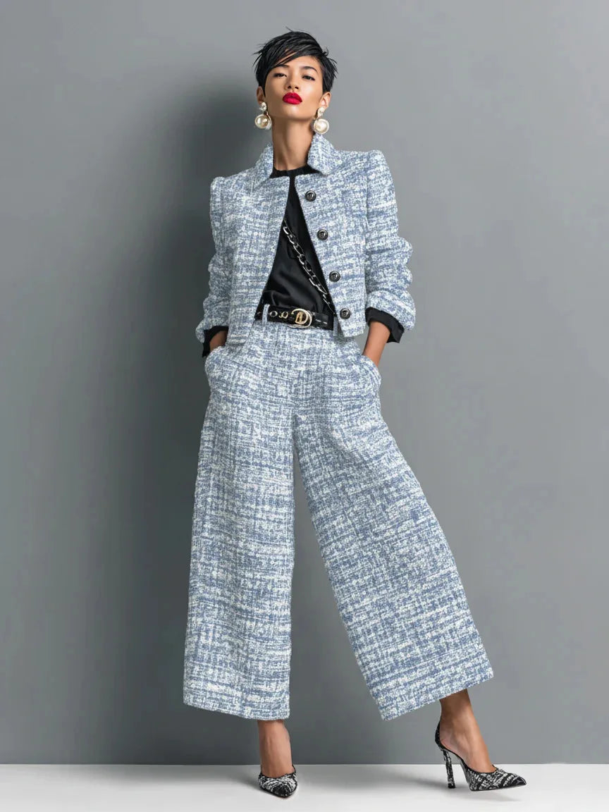 Rosette Notch Lapel Jacket Set