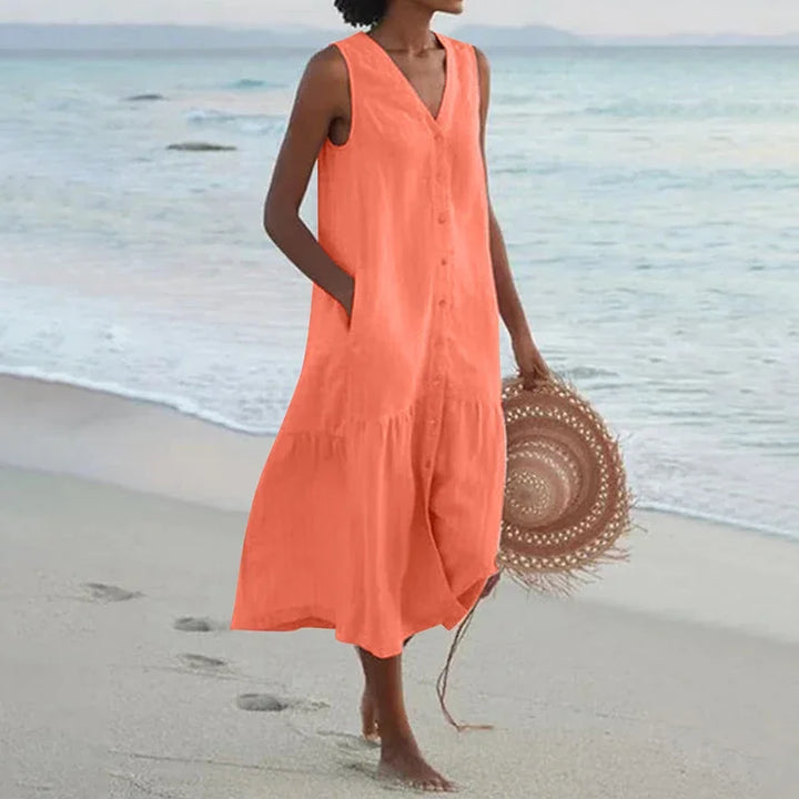 Isalune Relaxed V Neck Midi Dress