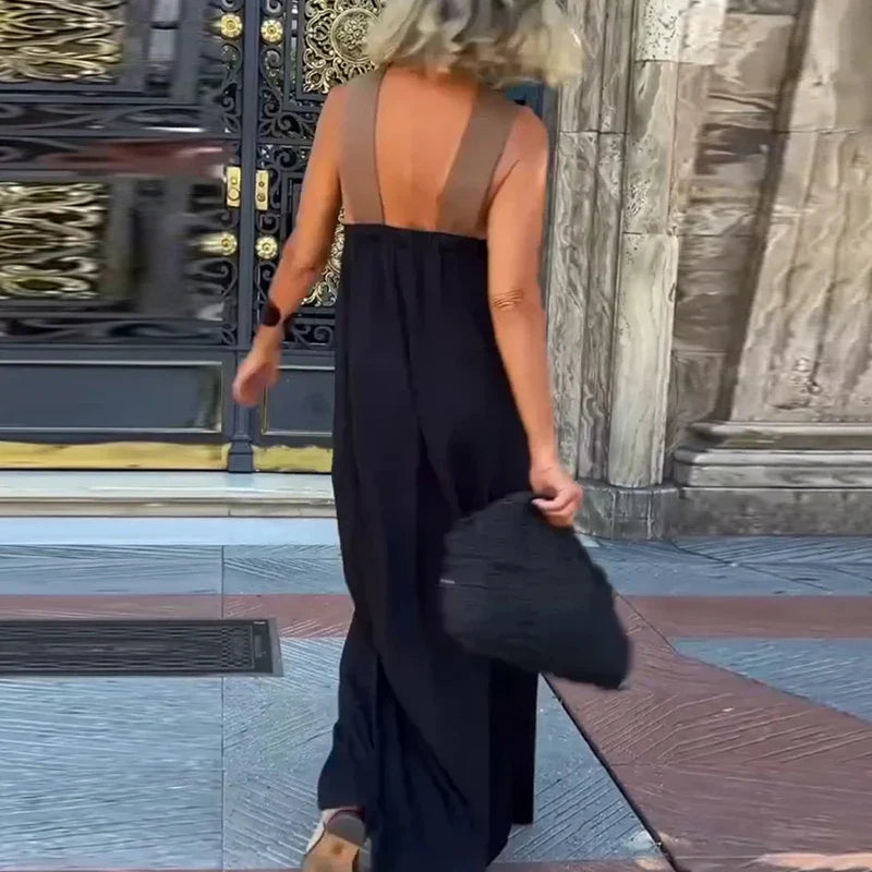 Adelina Contrast Halter Backless Maxi Dress