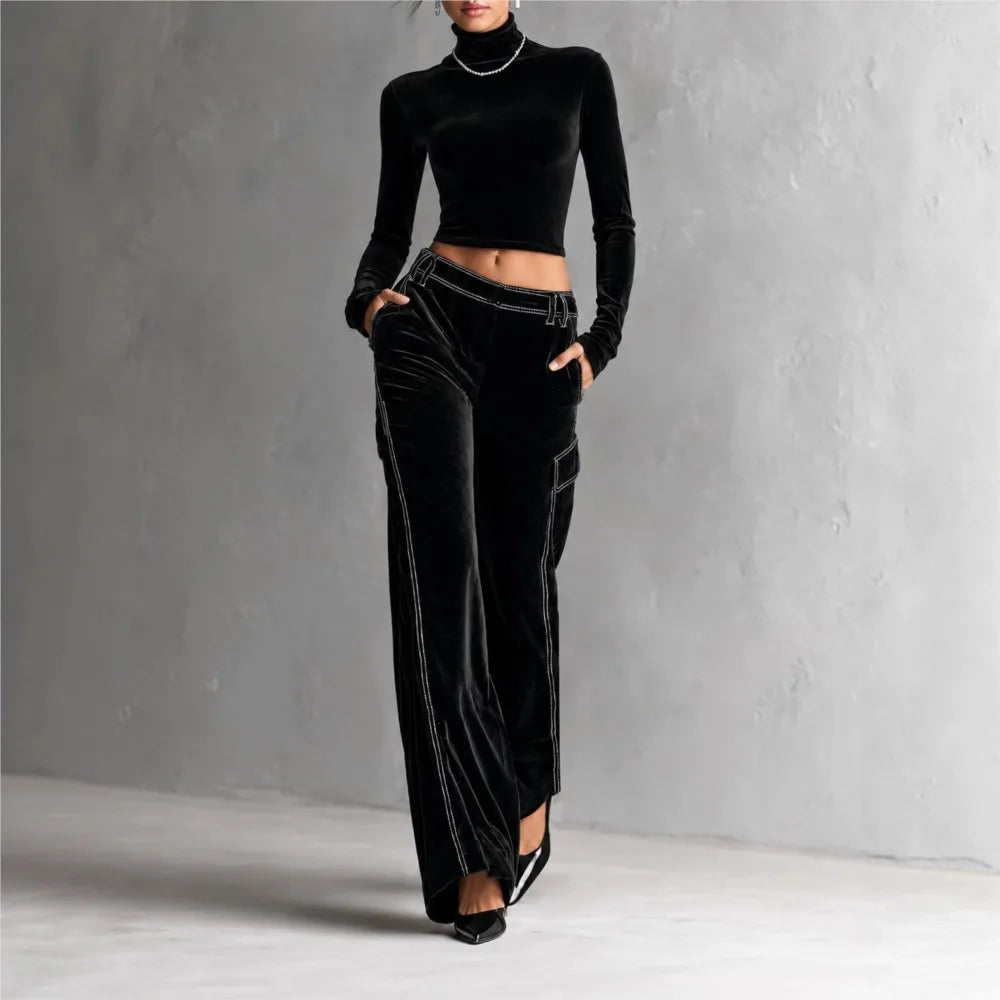Jacqueline Fitted Cropped Turtleneck Set