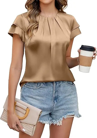 Valeska Satin Ruffle Sleeve Blouse