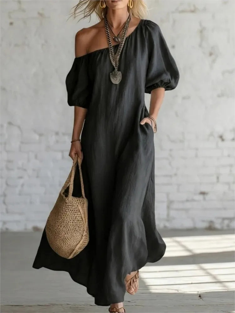 Dulcie One Shoulder Puff Sleeve Maxi Dress