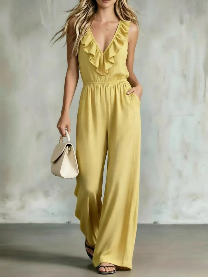 Kimberly Ruffle V Neck Jumpsuit