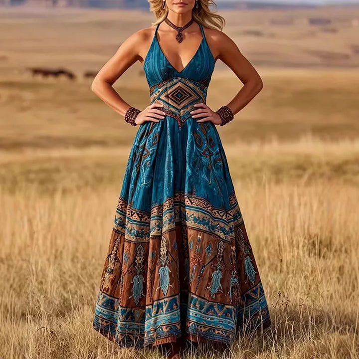Calisara Printed Empire Waist Maxi Dress