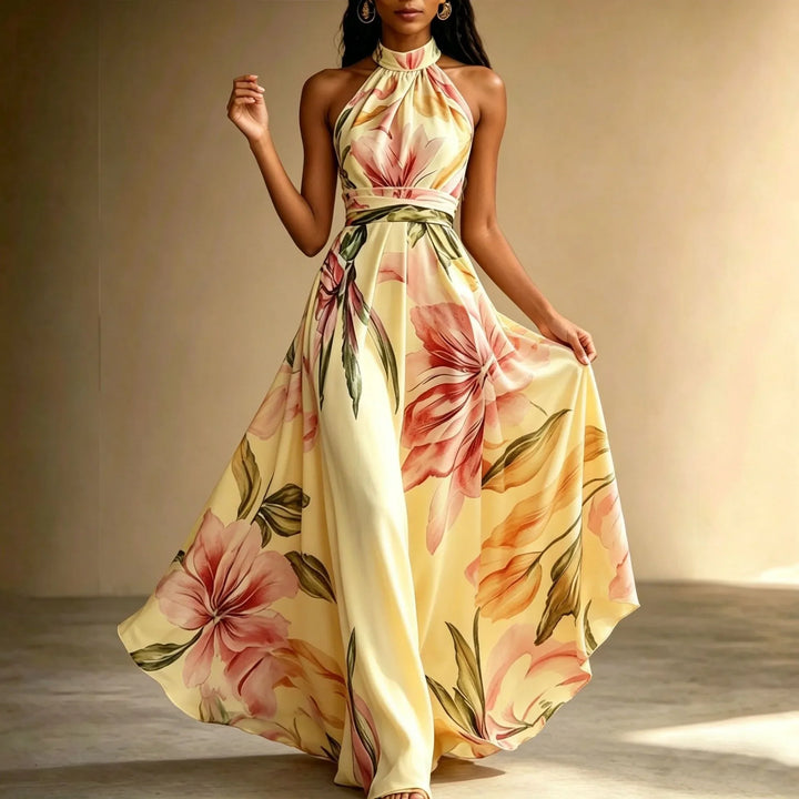 Lunelle Floral Halter Bohemian Maxi Dress