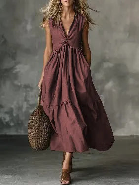 Auralina Bohemian Gathered Waist Maxi Dress