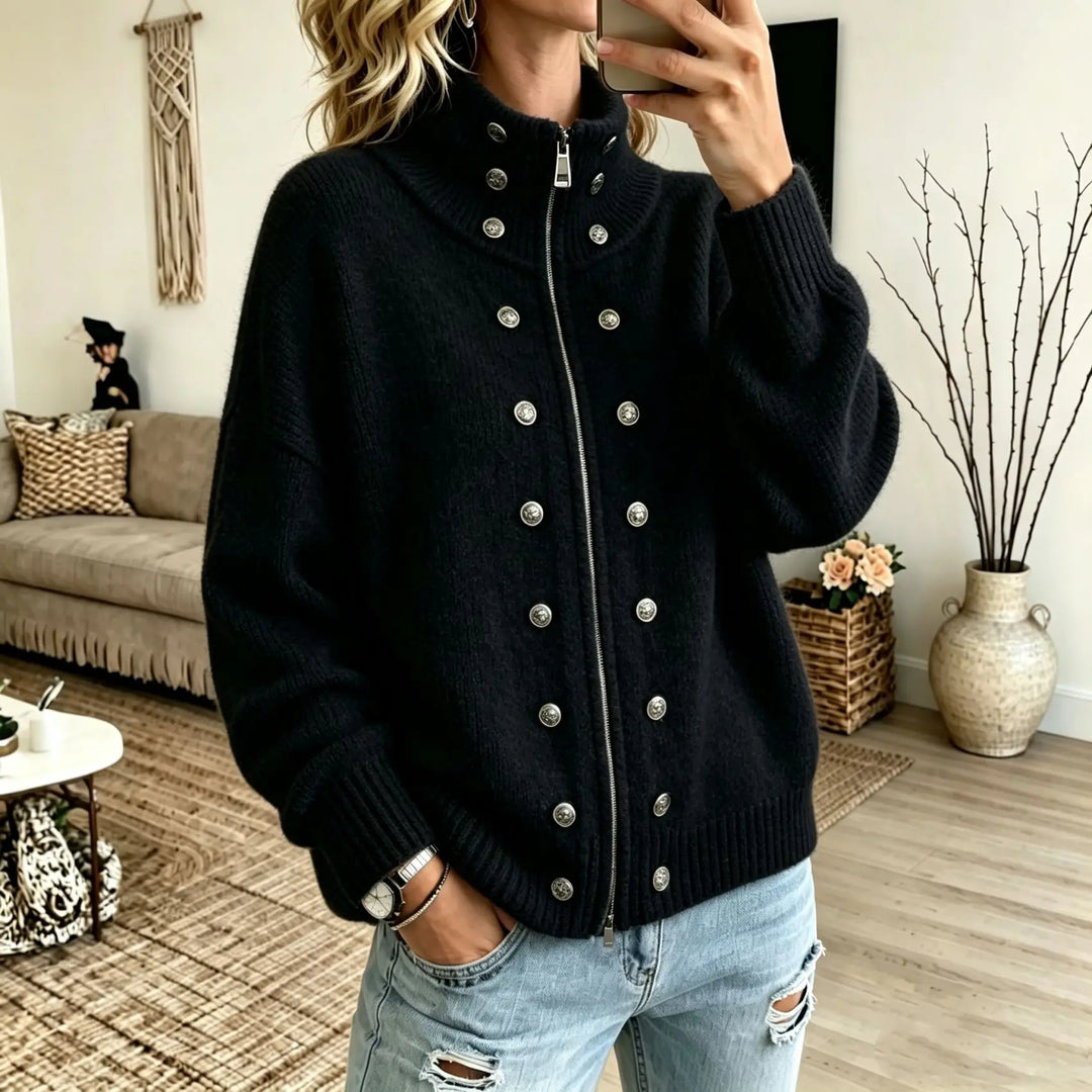 Ermine Button Front Cardigan
