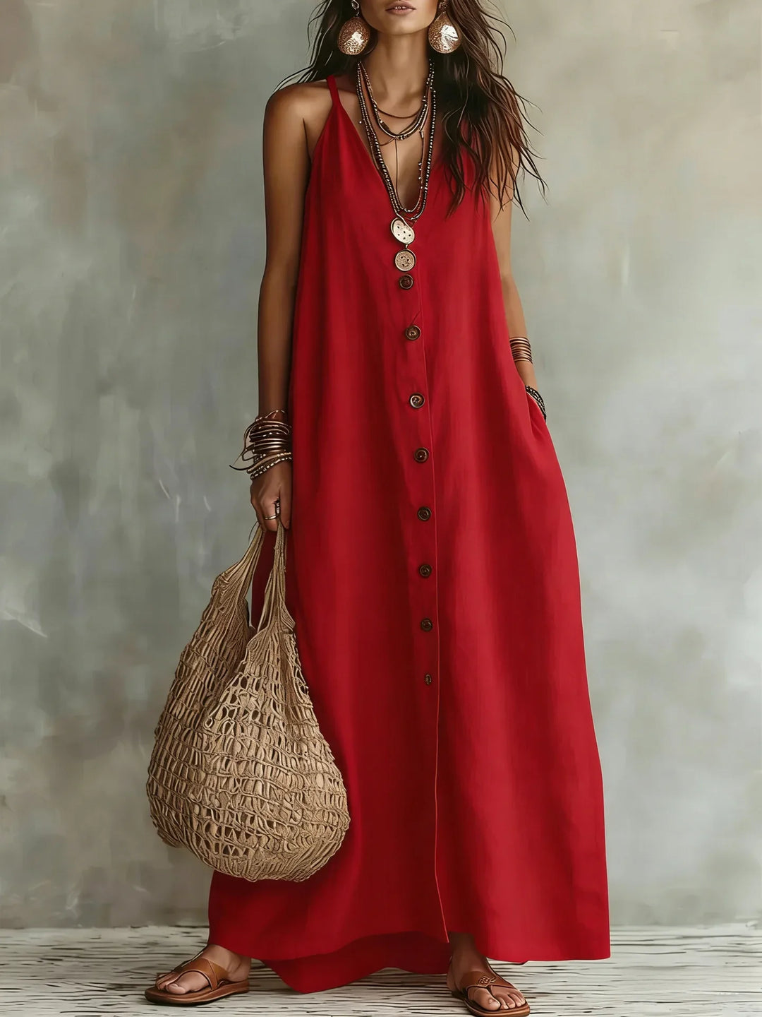 Sereia Breathable Sleeveless Linen Maxi Dress