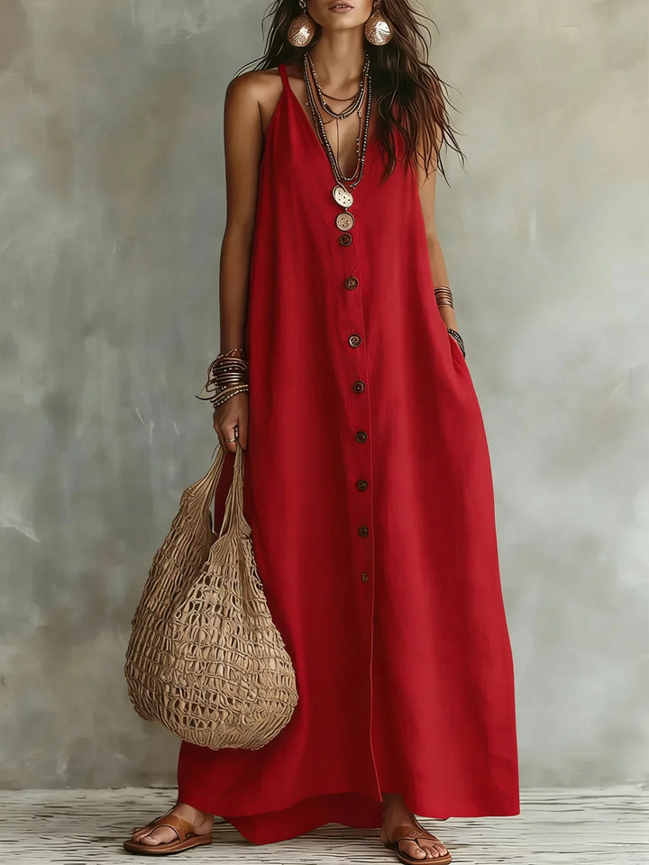 Sereia Breathable Sleeveless Linen Maxi Dress