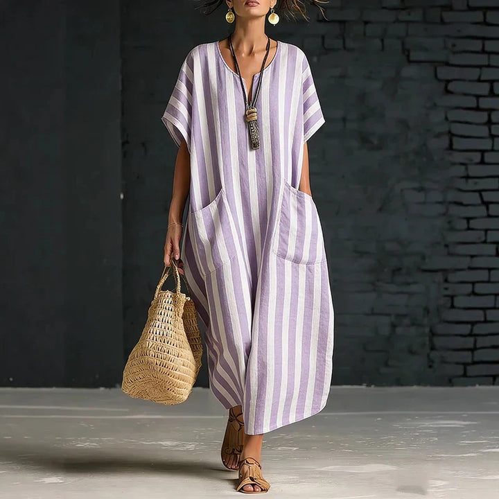Montara Striped V Neck Boho Maxi Dress