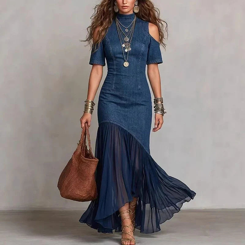 Rihanna Cold Shoulder Denim Dress