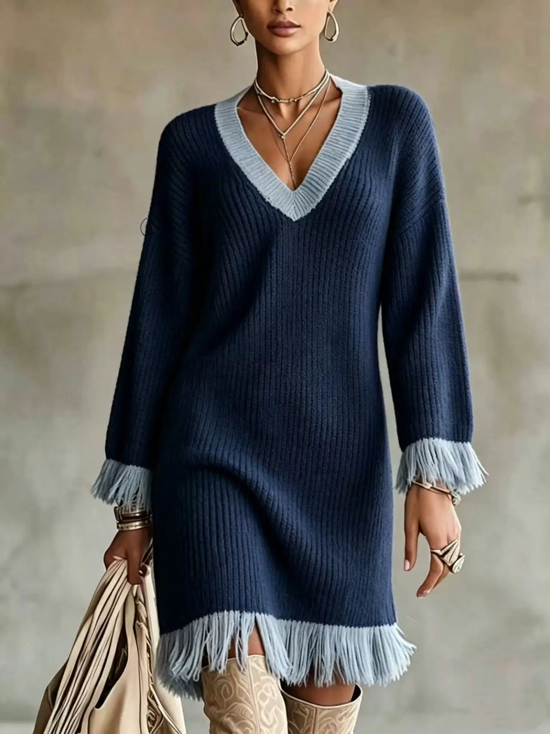 Amara Ribbed Fringe Dress