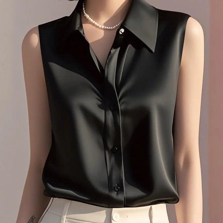 Elfrida Sleeveless Satin Blouse Shirt