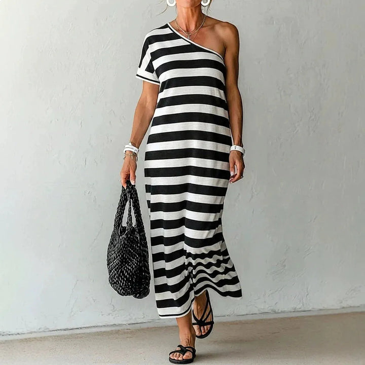 Camila One Shoulder Striped Maxi Dress