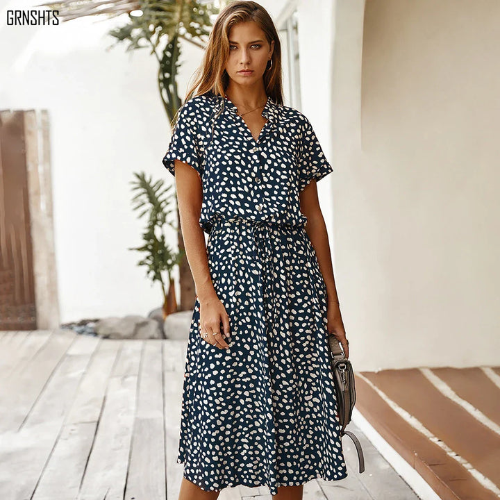 Beatrice Printed Midi Shirt Dress