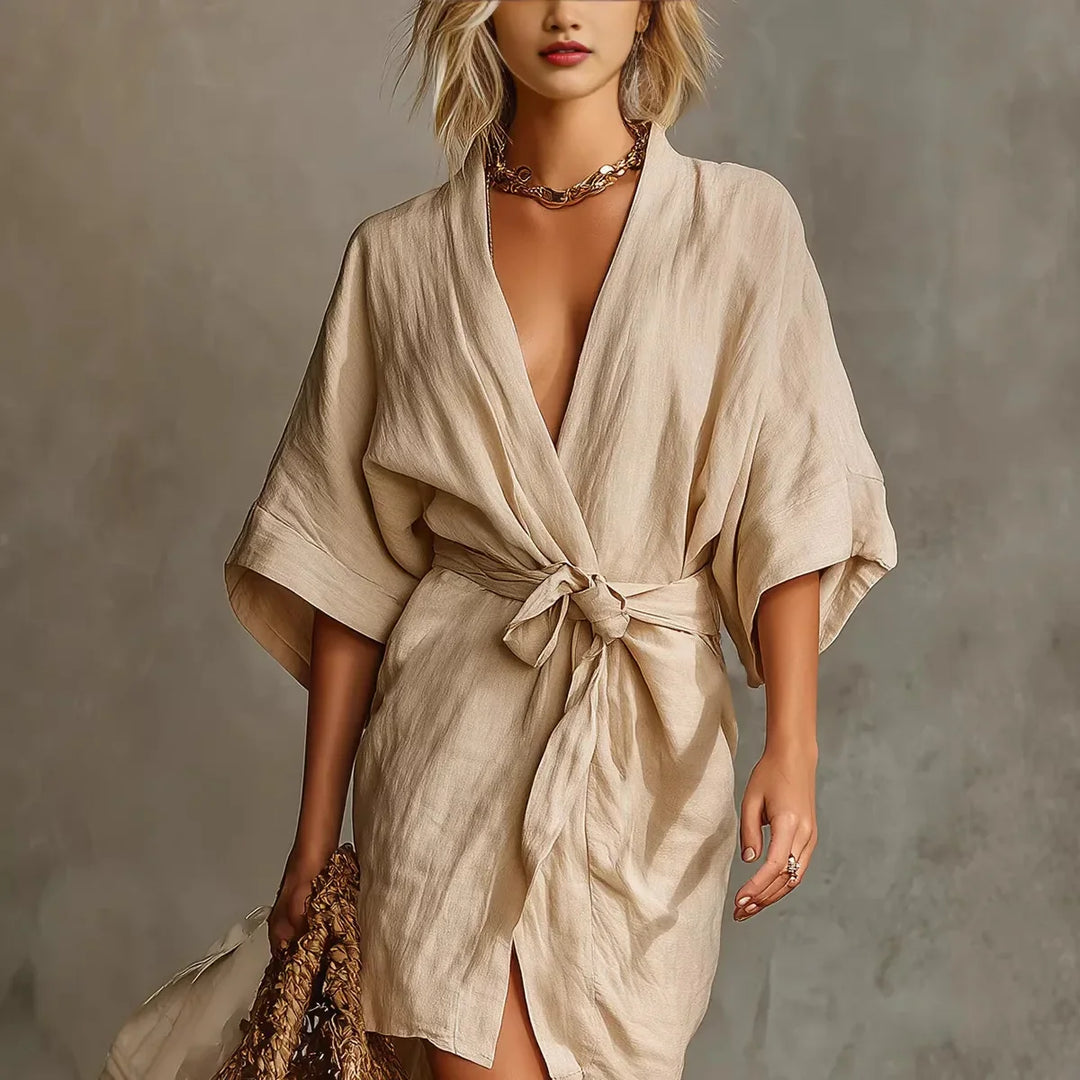 Ismerie Short Sleeve Tie Waist Midi Dress
