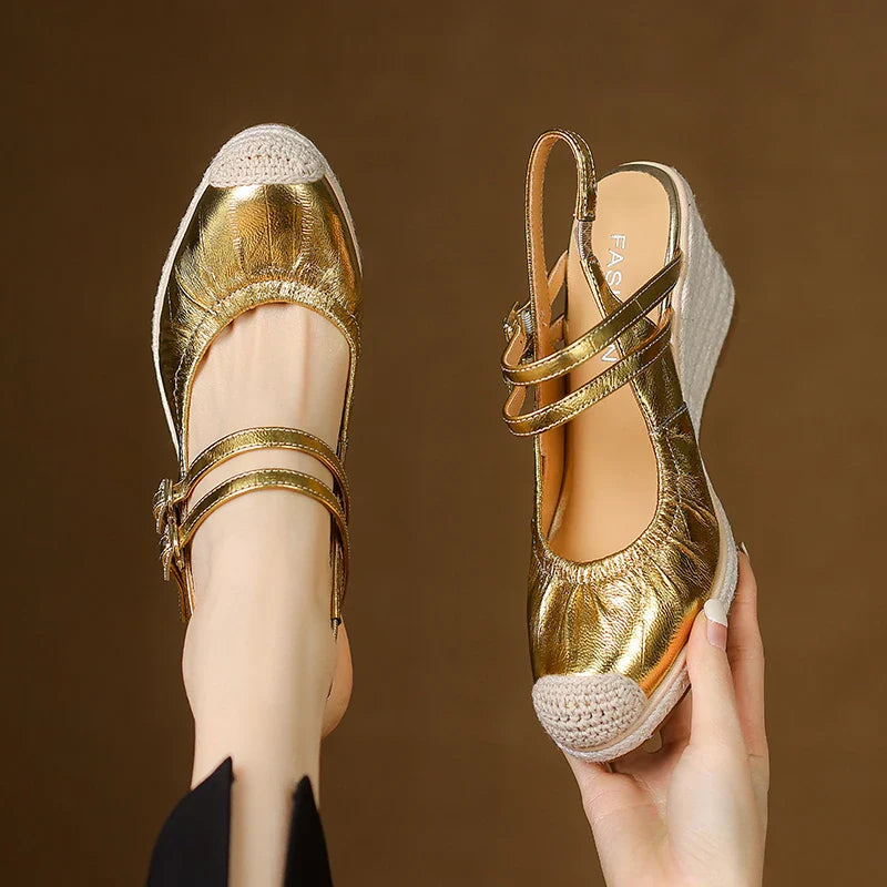 Sally Metallic Wedge Sandals