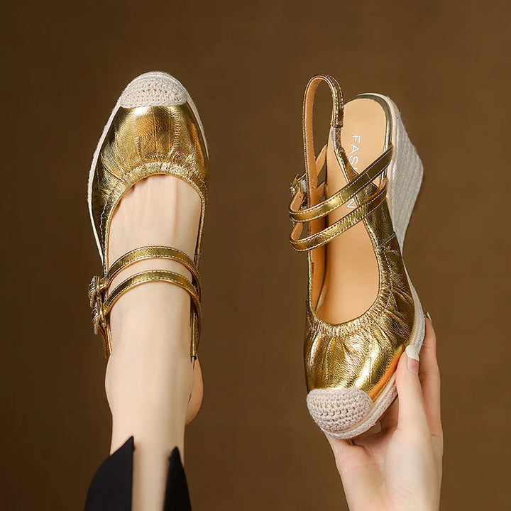 Sally Metallic Wedge Sandals