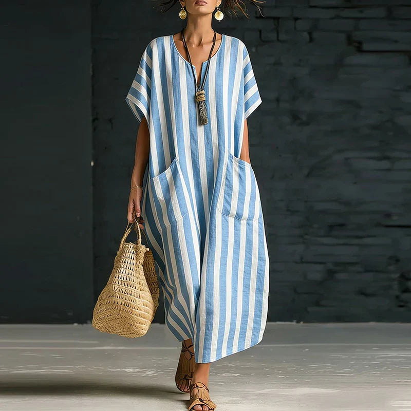 Montara Striped V Neck Boho Maxi Dress