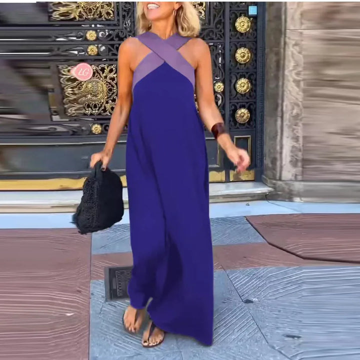Adelina Contrast Halter Backless Maxi Dress