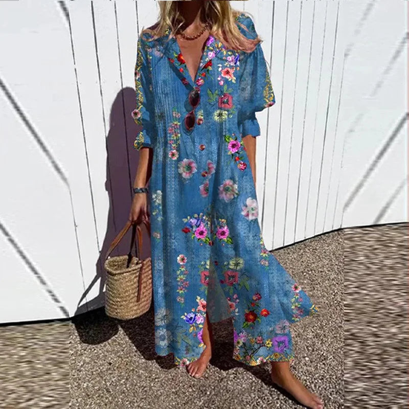 Odessa Casual Printed Long Sleeve Maxi Dress