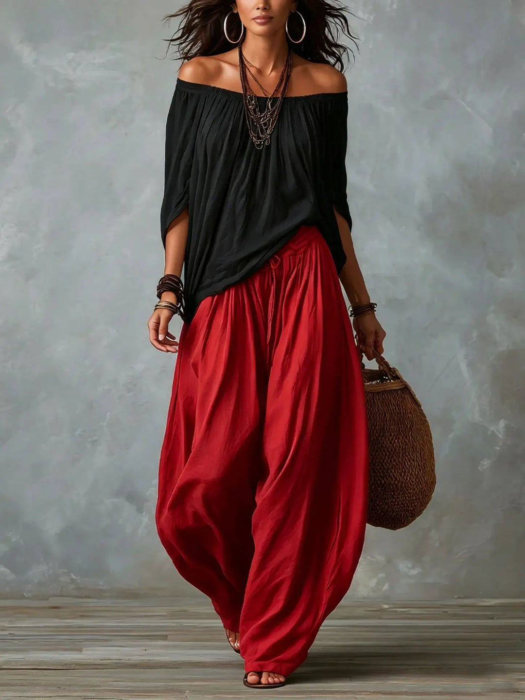 Amelie Bohemian Off Shoulder Harem Pants Set