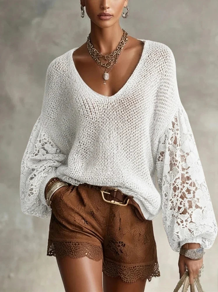 Katie Lace V Neck Sweater