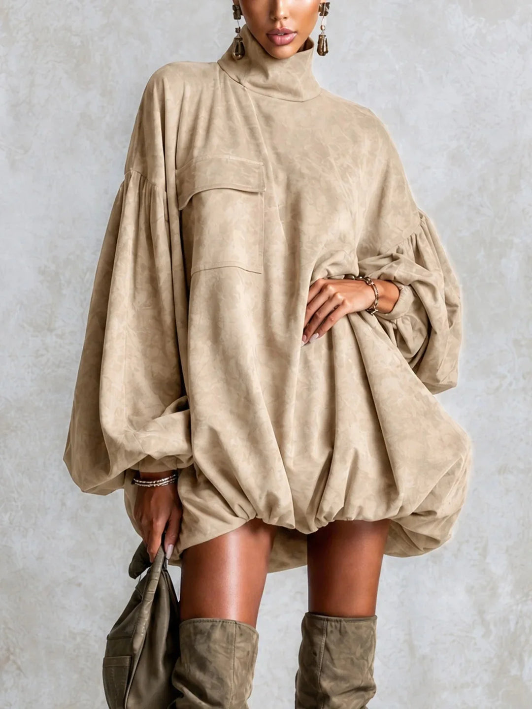 Oleander Turtleneck Suede Mini Dress