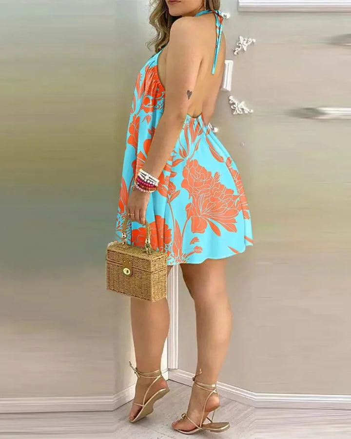 Lavinia Elegant Tropical Halter Mini Dress