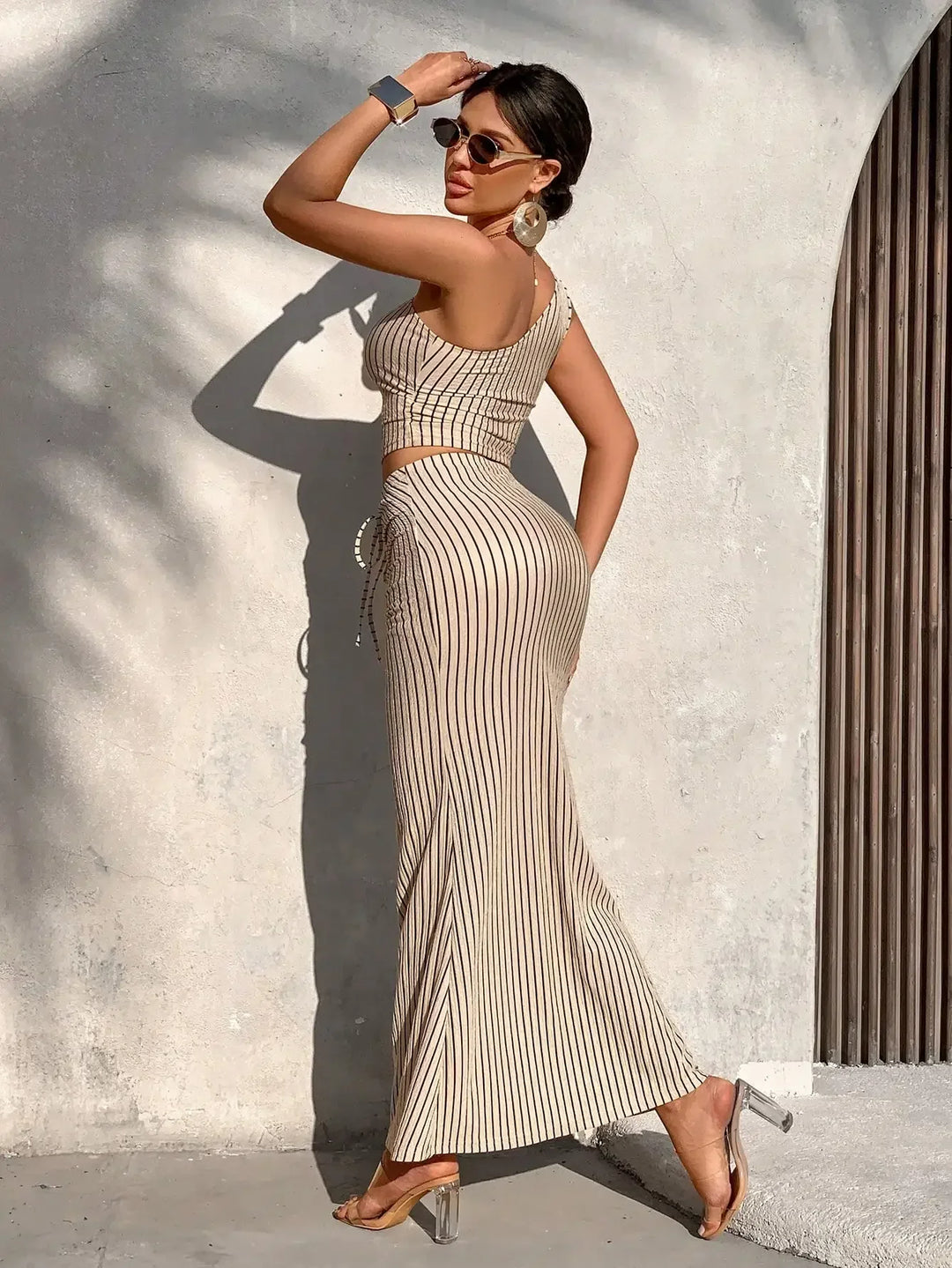 Francesca One Shoulder Striped Skirt Set