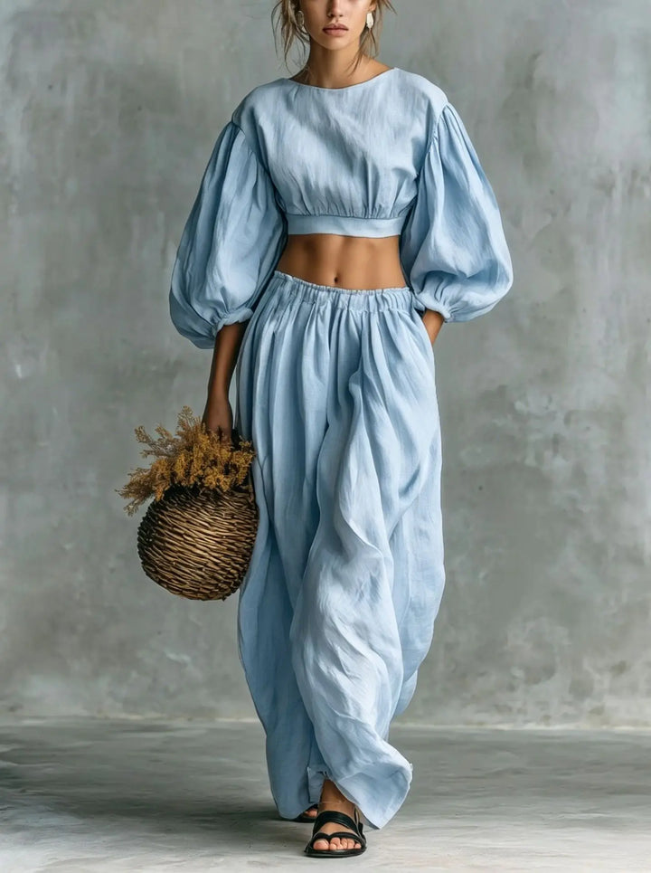 Adelina Balloon Sleeve Trouser Set