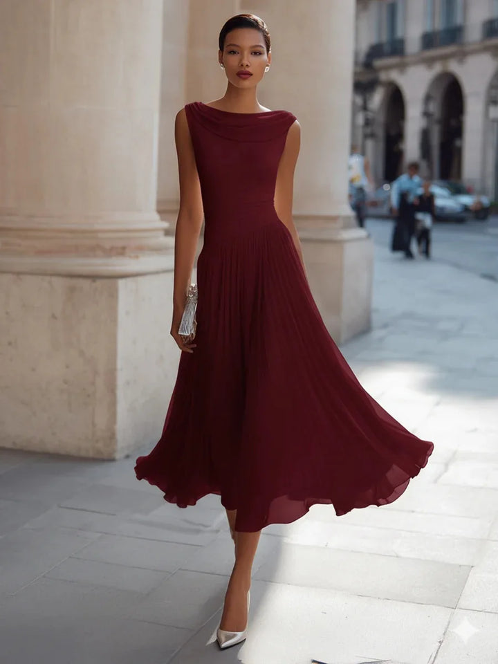 Audrina Flowing Pleated Midi Dress