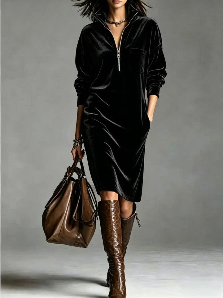 Alessia Half Zip Velvet Dress