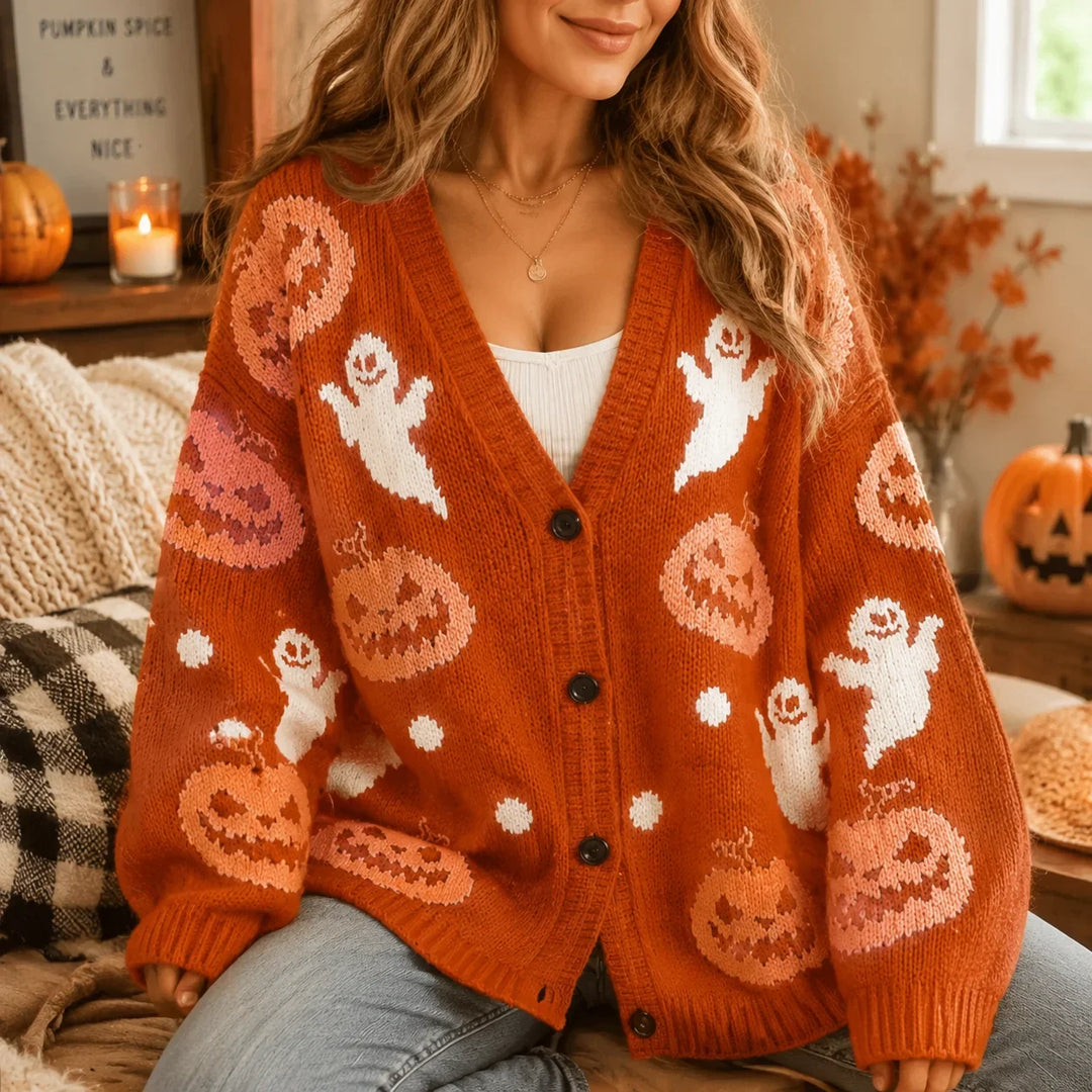 Cozy Pumpkin Ghost Cardigan
