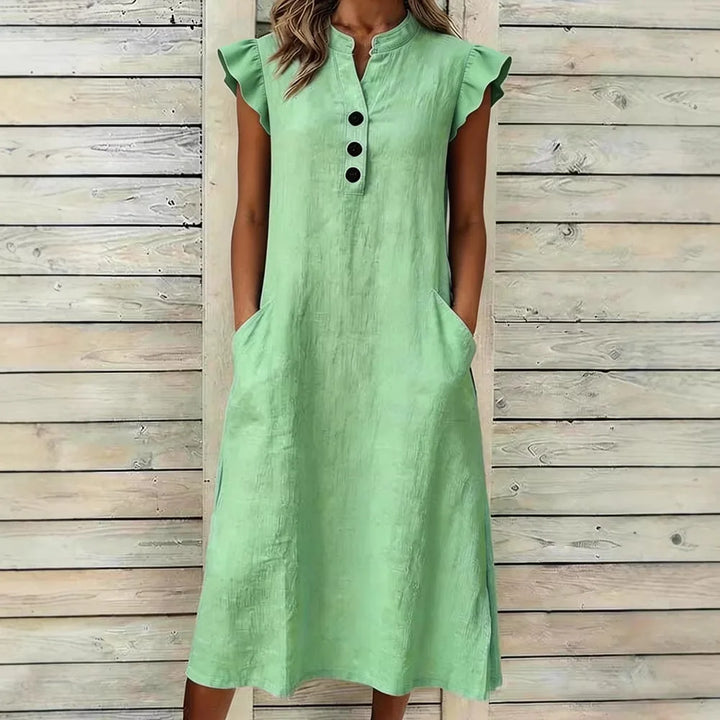 Alarice Petal Sleeve Linen Midi Dress