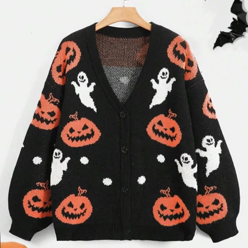Cozy Pumpkin Ghost Cardigan