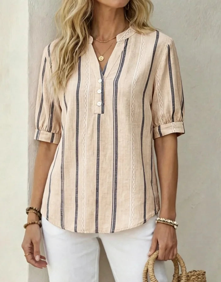 Harlene Striped V Neck Blouse