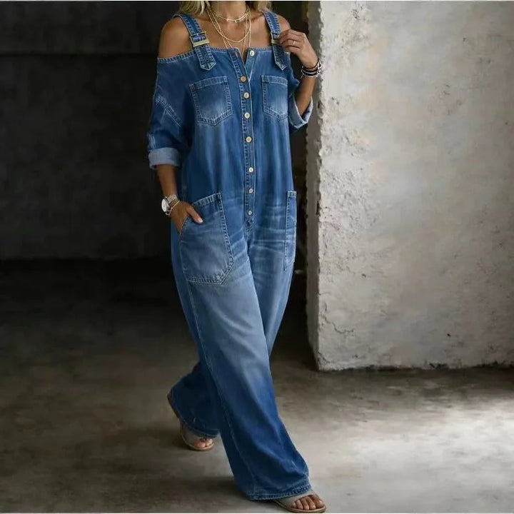 Wynn Cold Shoulder Denim Jumpsuit