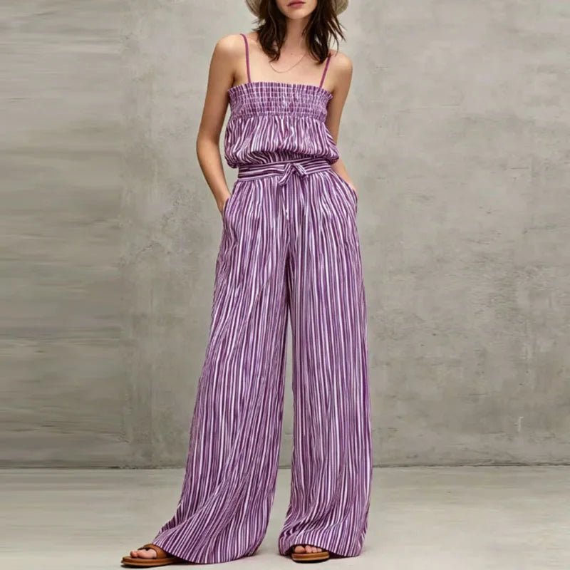 Briella Striped Smocked Wide Leg Pants Set