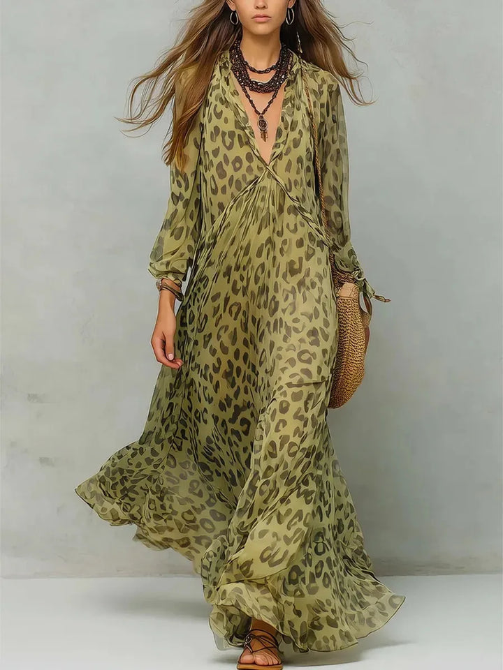 Serenna Leopard Print Chiffon Maxi Dress