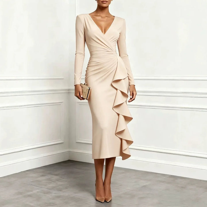 Liora Ruffle Front Midi Dress