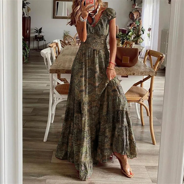 Lavelle Bohemian Printed Petal Sleeve Maxi Dress