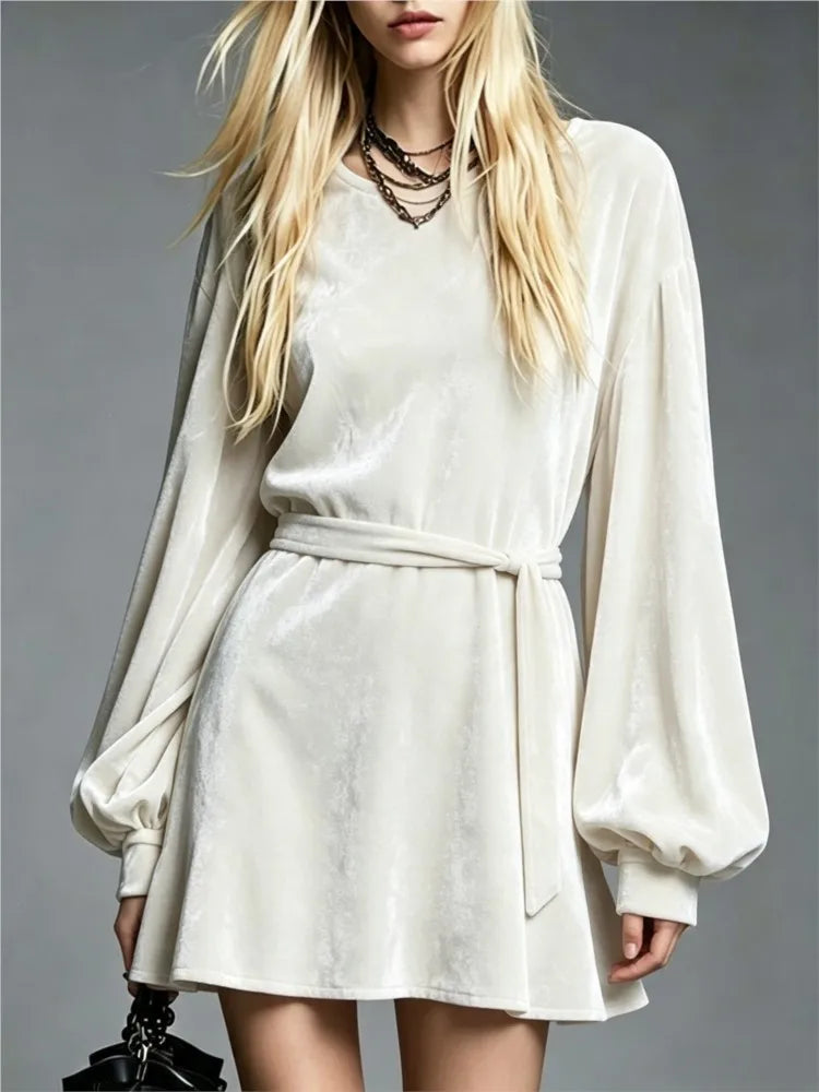 Ines Tie Waist Velvet Dress