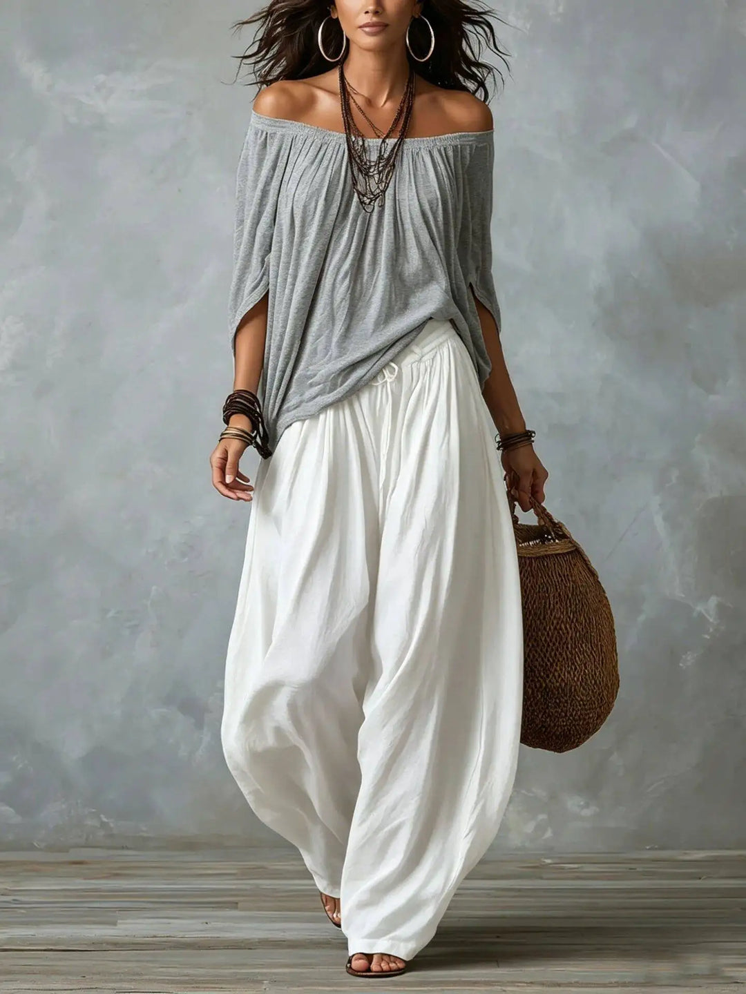 Amelie Bohemian Off Shoulder Harem Pants Set