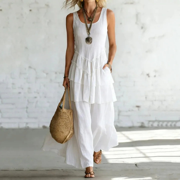Fiorella Linen Layered Long Dress