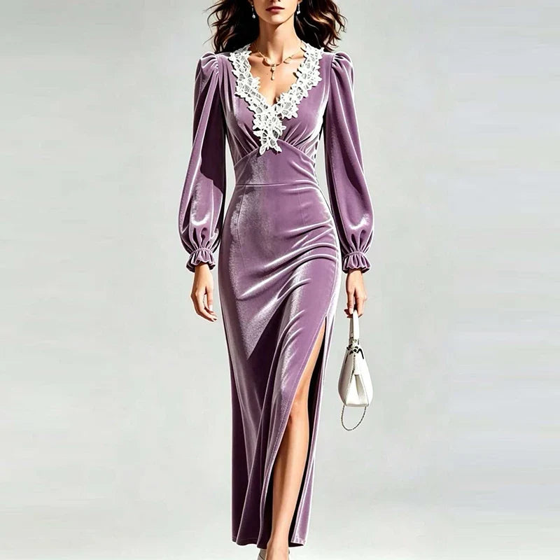 Liora Velvet Maxi Lace Dress